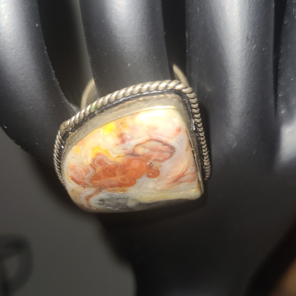Statement Multicolor Jasper Ring With Silver Tone… - image 3